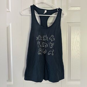 Women’s navy Tank Top with cat Yoga Print, NWOT sz M